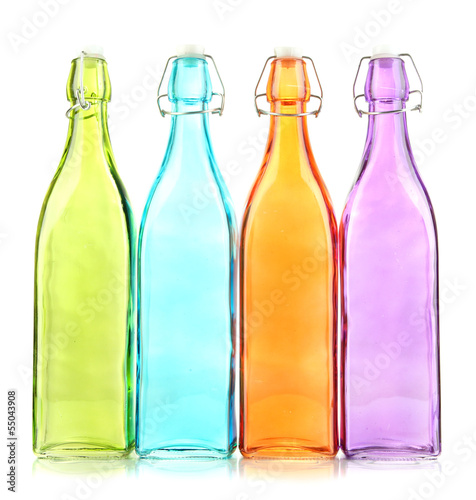 Naklejka - mata magnetyczna na lodówkę Empty color glass bottles, isolated on white