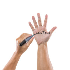 Wall Mural - write solution on hand isolated on white background