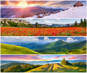 Wall Mural - Set of the 4 seasons landscape for banners