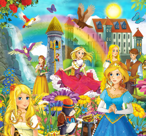 Nowoczesny obraz na płótnie The fairy tales mush up - castles knights fairies