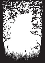 Illustration Of A Silhouette Of Trees And Grass.
