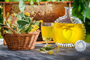 Homemade liqueur with lime and honey