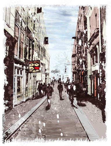 Tapeta ścienna na wymiar Illustration of city street. Watercolor style.