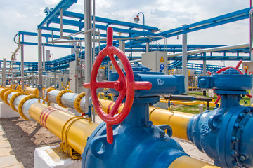 Wall Mural - Gas compressor station in Ukraine in bright sunny summer day