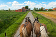 Through the flemish fields with horse and covered wagon.