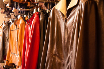 leather jackets on a rack