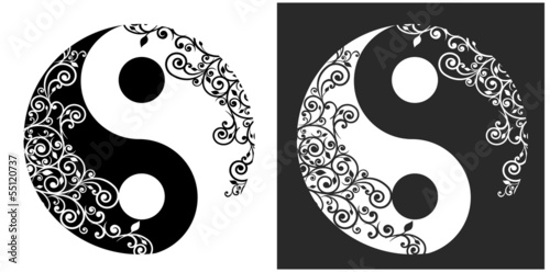 Fotografia, Obraz Yin yang two pattern symbol isolated on white, vector