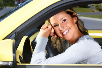 Canvas Print - Woman car driver.