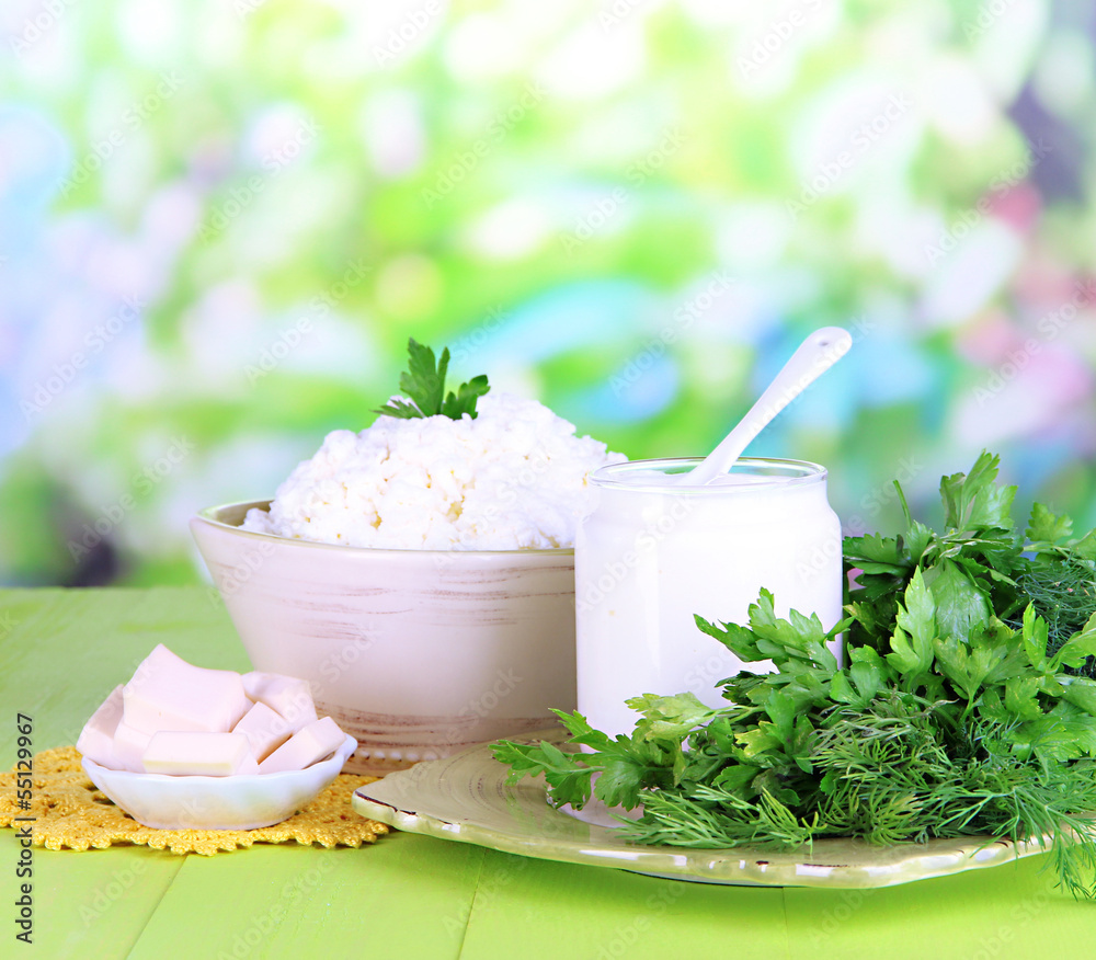 Fresh dairy products with greens