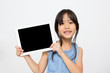 Happy Asian child with tablet computer