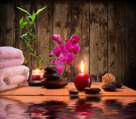 Fotomurales - massage - bamboo - orchid, towels, candles stones