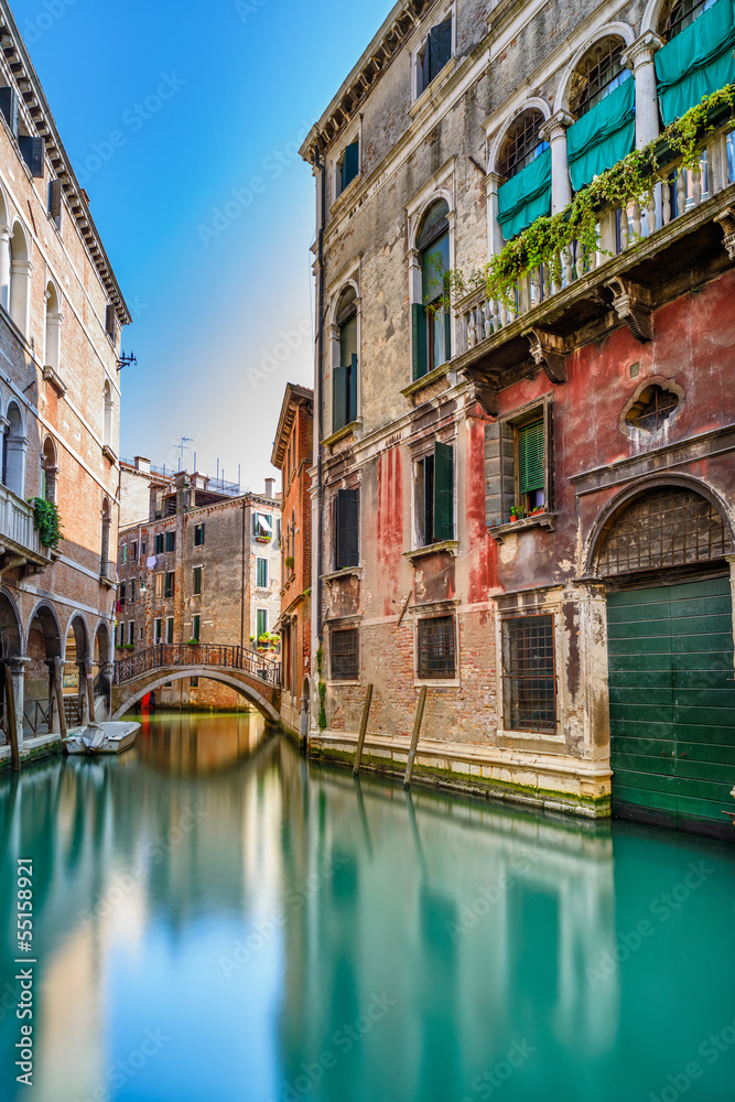 Venice cityscape, water canal, bridge and buildings. Italy - obrazy, fototapety, plakaty 
