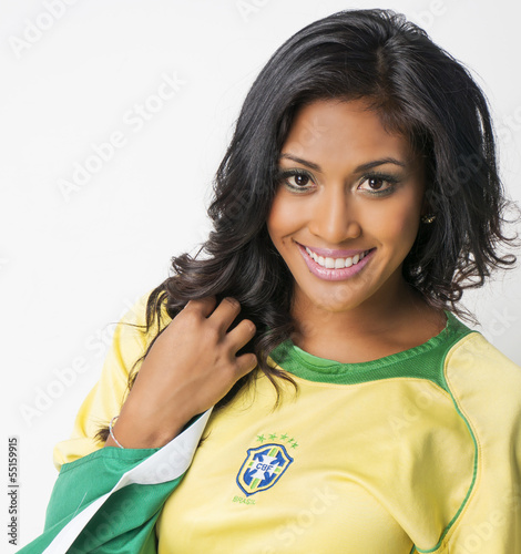 Fotografie, Tablou Beautiful happy smiling Brazil soccer fan