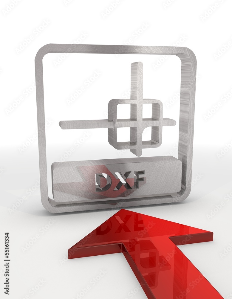 3d render of a decorative dxf file symbol with red arrow Stock ...