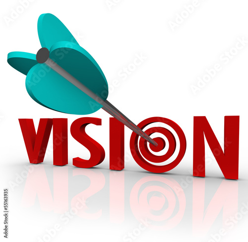 Fotografie, Obraz Vision Word Arrow Bull's Eye Targeting Unique Perspective