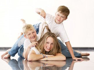 young beautiful girl with brothers