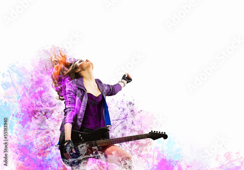 Fototapeta na wymiar Rock passionate girl with black wings