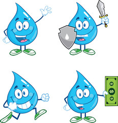 Water Drop Cartoon Mascot Characters  Set Collection 2