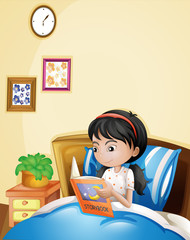 Aufkleber - A young lady reading a storybook in her bed