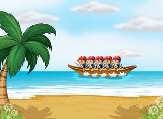 Wall Mural - A group of men boating