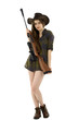 © czamfir - Beautiful Cowgirl with a gun on a white background.