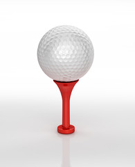 Golf ball over tee, on white surface