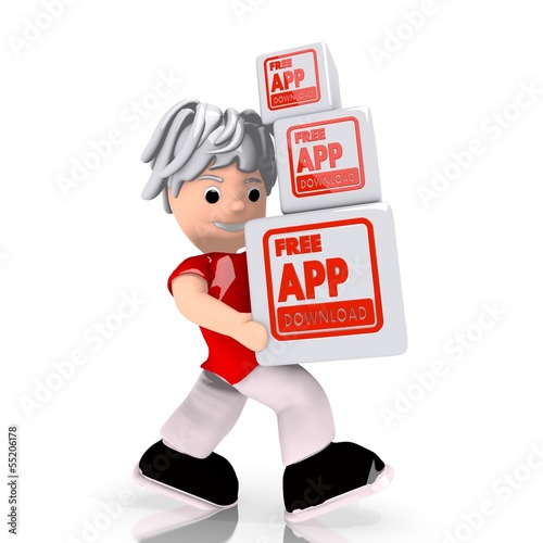 free app download icon carried by a cute character buy this stock