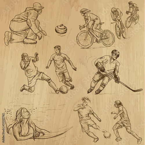 Nowoczesny obraz na płótnie Sport around the World (part 1). Collection of hand drawings.