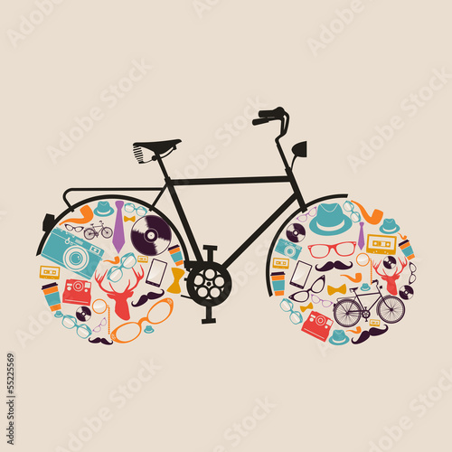 Fototapeta do kuchni Vintage hipsters icons bike.