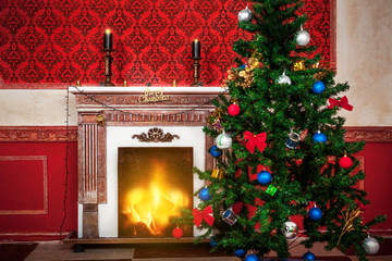 Sensasional vintage Christmas interior with a merry christmas si