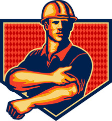 Sticker - Construction Worker Rolling Up Sleeve Retro