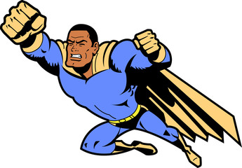 Black Flying Superhero With Clenched Fist