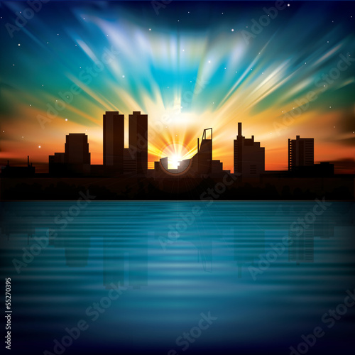 Fototapeta na wymiar abstract night background with silhouette of city