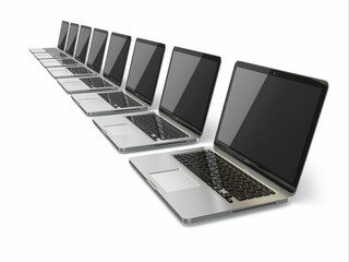 Poster - Laptops in a row on white background