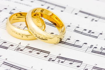 Golden rings on the  sheet music