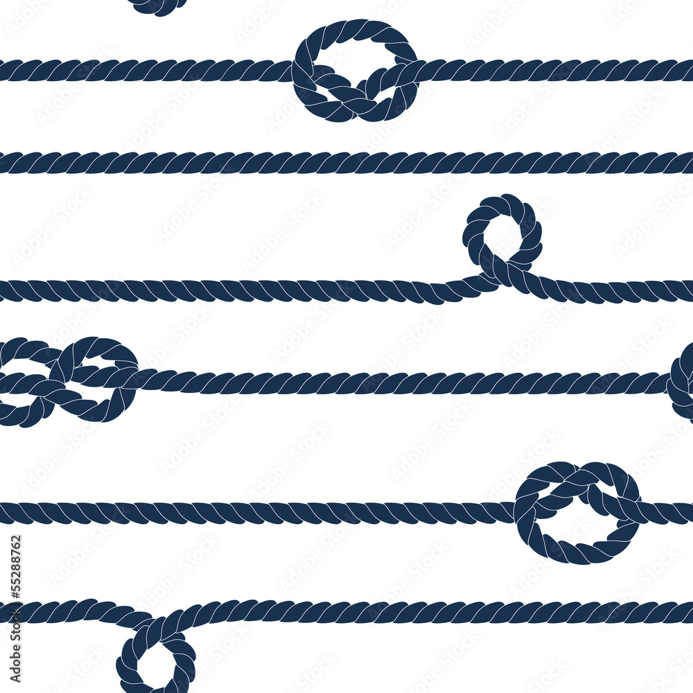 Navy rope and knots striped seamless pattern in blue and white - obrazy, fototapety, plakaty 