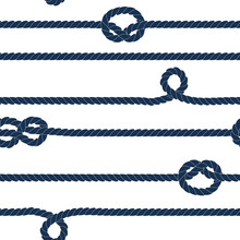 Navy Rope And Knots Striped Seamless Pattern In Blue And White
