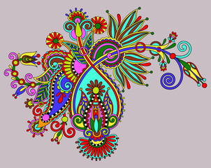 Sticker - original digital draw line art ornate flower design. Ukrainian t