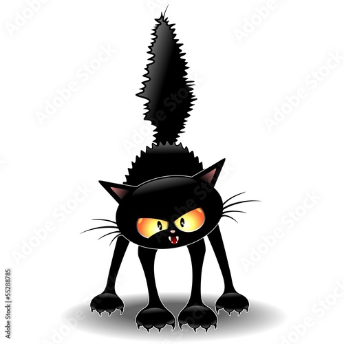Funny Fierce Black Cat Cartoon-Gatto Buffo Feroce