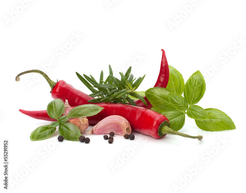 Naklejka na kafelki Chili pepper and flavoring herbs