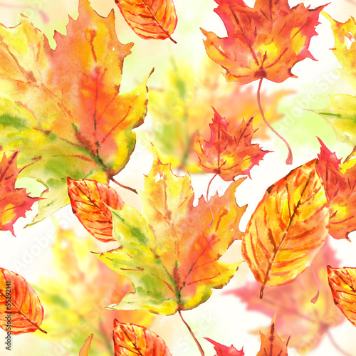 Fototapeta na wymiar Watercolor leaves seamless autumn background