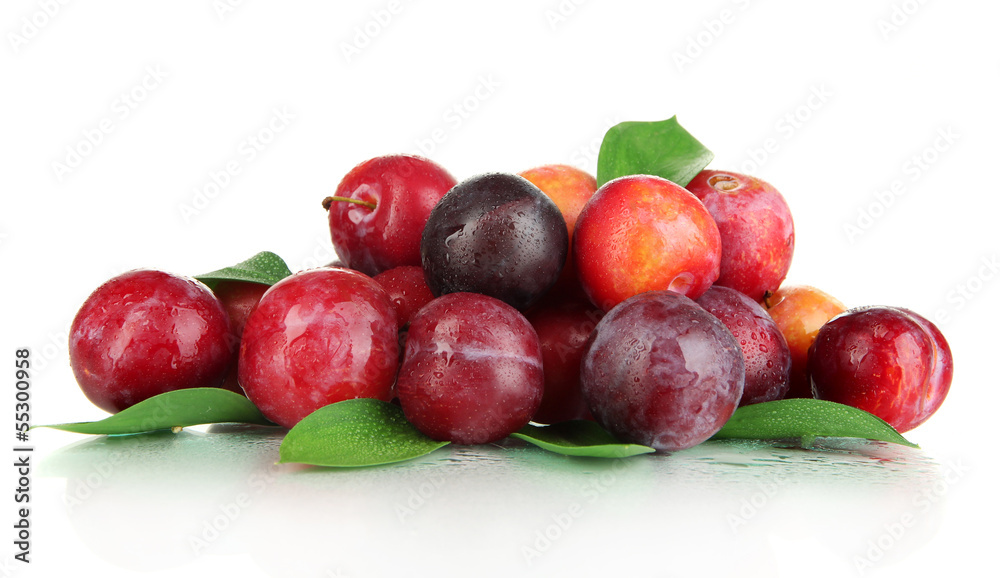 Ripe plums isolated on white