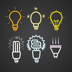 Poster - Color light lamps with rays silhouettes collection