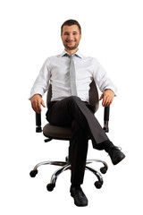 Wall Mural - man sitting on office chair and smiling