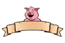 Smiling Pig With Ribbon Banner