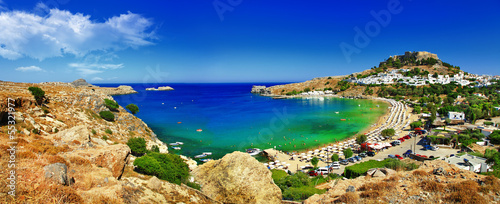 Nowoczesny obraz na płótnie panoramic view of Lindos bay, Rhodes island, Greece