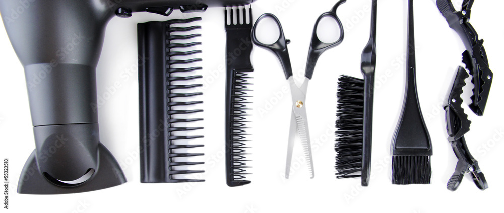 Professional hairdresser tools, isolated on white
