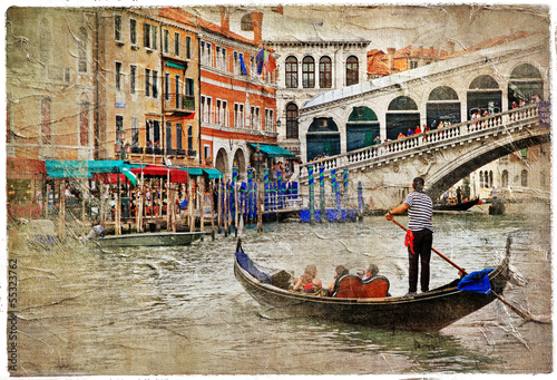 Obraz w ramie romantic Venetian canals -artistic picture in painting style