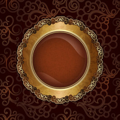 Wall Mural - Antique gold frame on seamless plant pattern