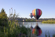 Rainbow hot air balloon in The Old Mill district, Bend, Oregon